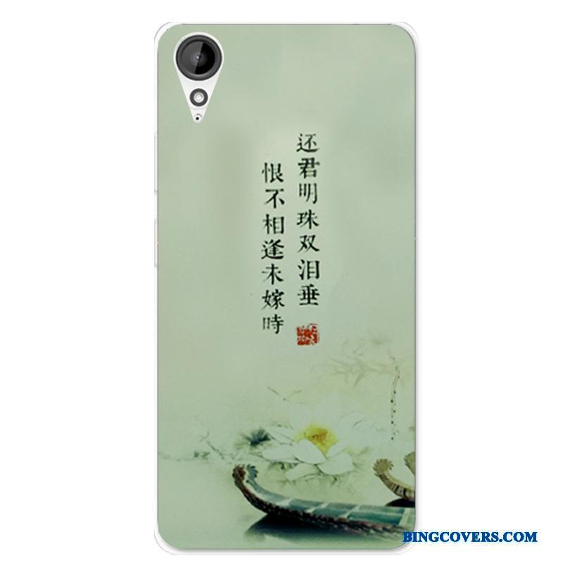 Htc Desire 825 Silikone Anti-fald Etui Gennemsigtig Blød Kinesisk Stil Grøn