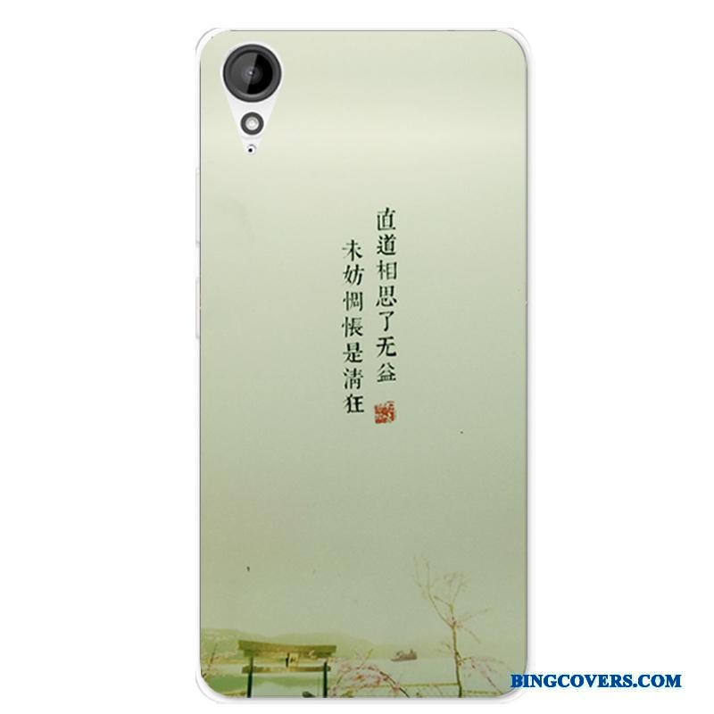Htc Desire 825 Silikone Anti-fald Etui Gennemsigtig Blød Kinesisk Stil Grøn