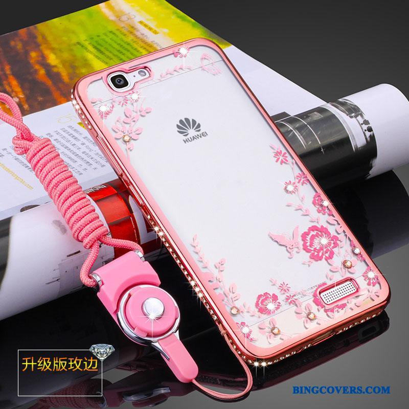 Huawei Ascend G7 Cover Lyserød Anti-fald Hængende Ornamenter Etui Telefon Silikone