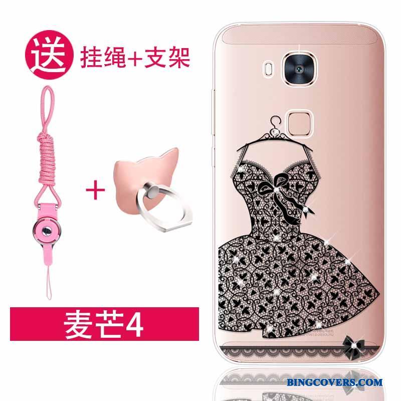 Huawei G7 Plus Beskyttelse Silikone Gennemsigtig Lyserød Strass Anti-fald Telefon Etui