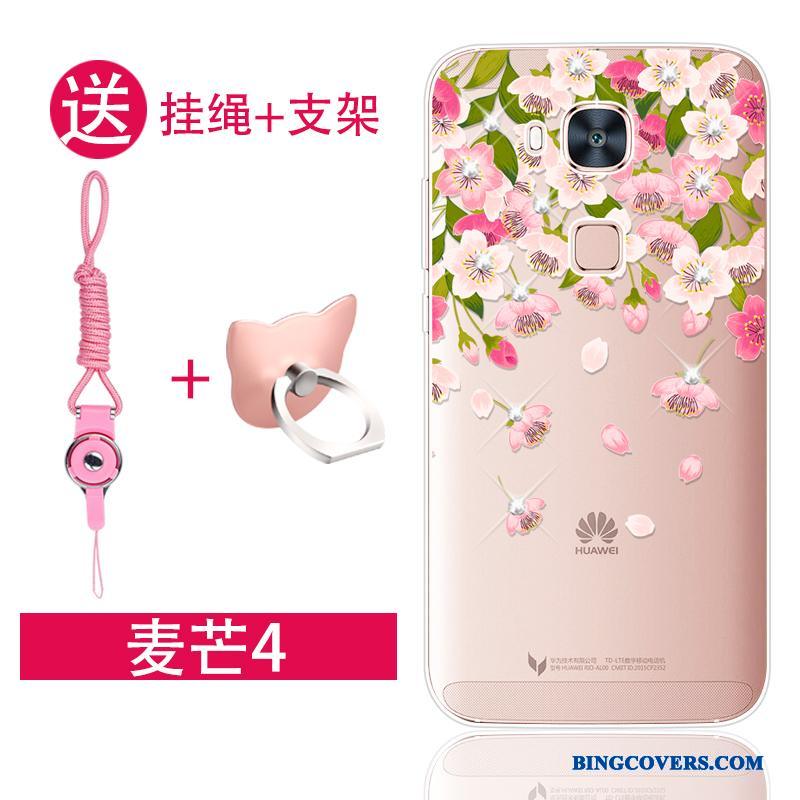 Huawei G7 Plus Beskyttelse Silikone Gennemsigtig Lyserød Strass Anti-fald Telefon Etui