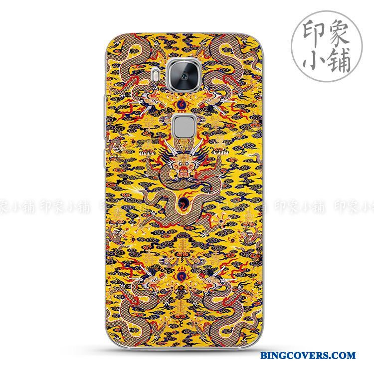 Huawei G7 Plus Telefon Etui Blød Beskyttelse Silikone Kinesisk Stil Gul Cover