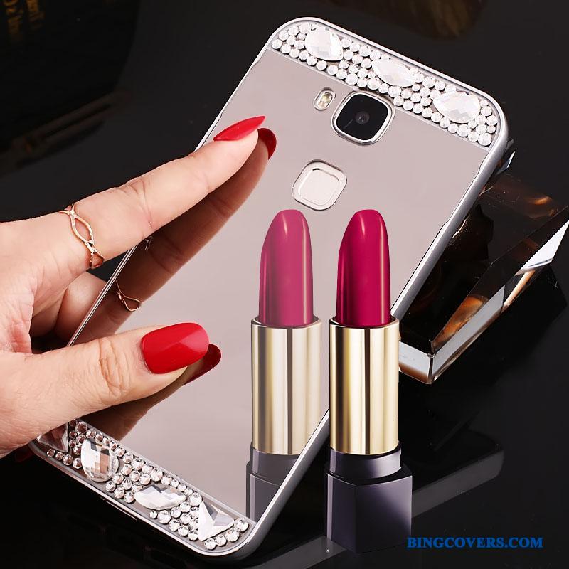 Huawei G7 Plus Telefon Etui Rosa Guld Metal Ramme Beskyttelse Krystal Cover