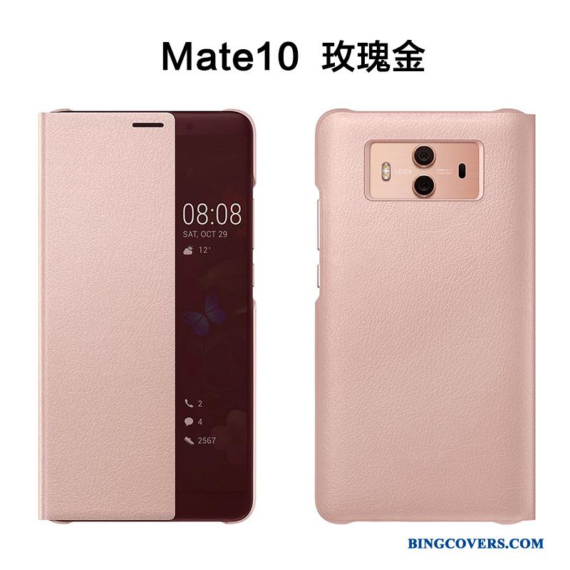 Huawei Mate 10 Anti-fald Lædertaske Clamshell Rosa Guld Beskyttelse Cover Telefon Etui