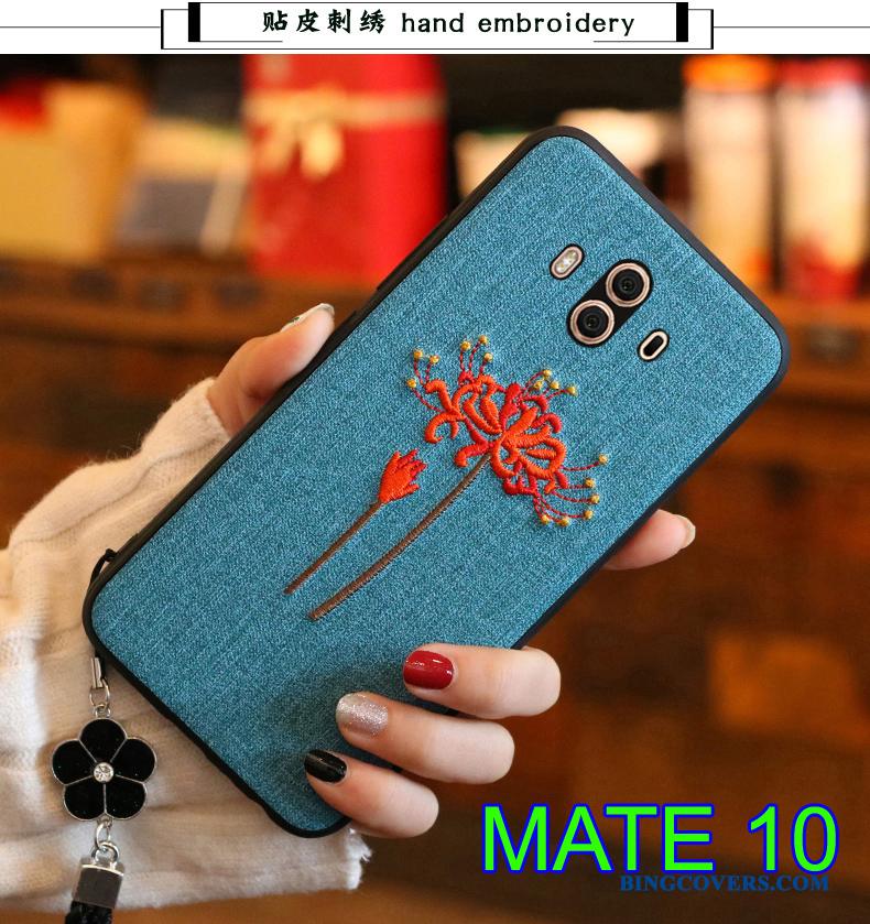 Huawei Mate 10 Blød Telefon Etui Broderi Blå Beskyttelse Cover Silikone