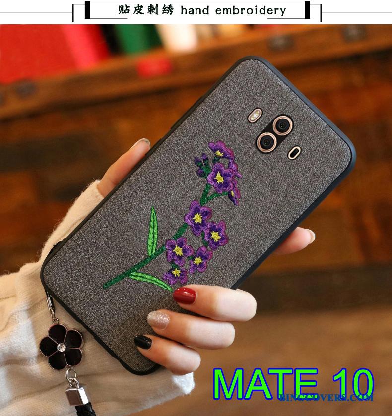 Huawei Mate 10 Blød Telefon Etui Broderi Blå Beskyttelse Cover Silikone