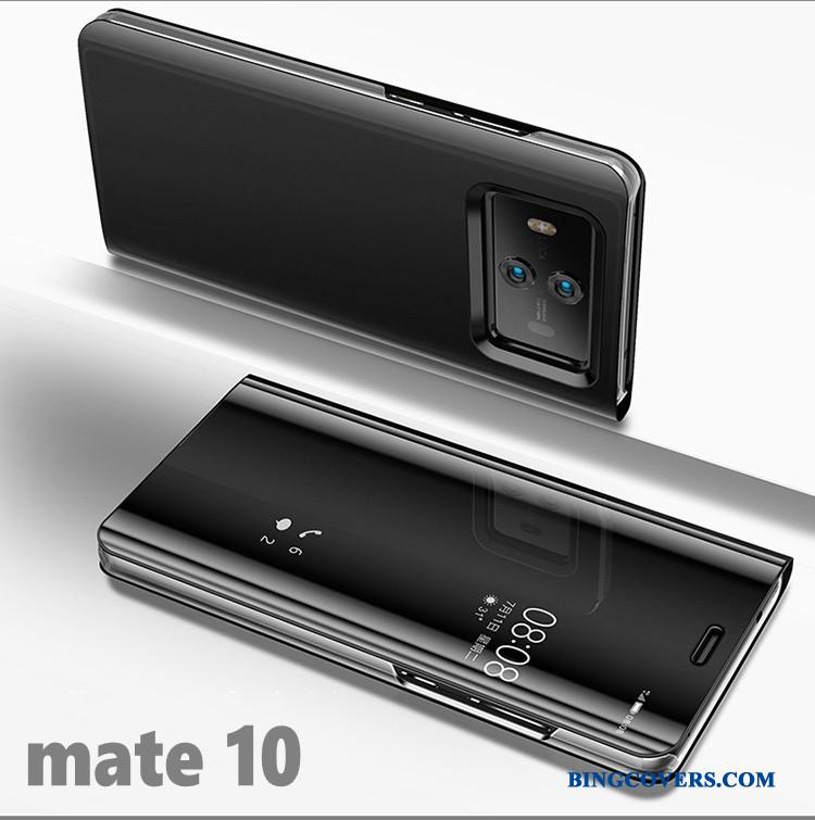 Huawei Mate 10 Support Spejl Folio Sort Lædertaske Telefon Etui Beskyttelse