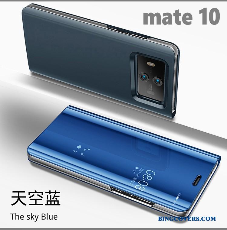Huawei Mate 10 Support Spejl Folio Sort Lædertaske Telefon Etui Beskyttelse
