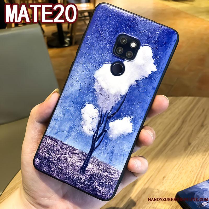 Huawei Mate 20 Hængende Ornamenter Telefon Etui Relief Blød Blå Beskyttelse Alt Inklusive