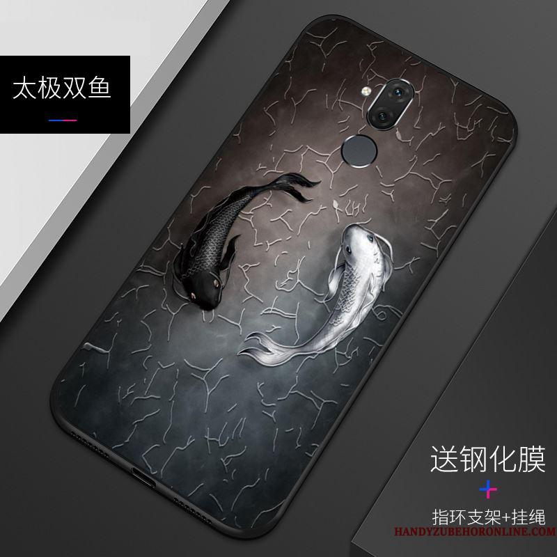 Huawei Mate 20 Lite Relief Blå Telefon Etui Beskyttelse Nubuck Cover Tilpas