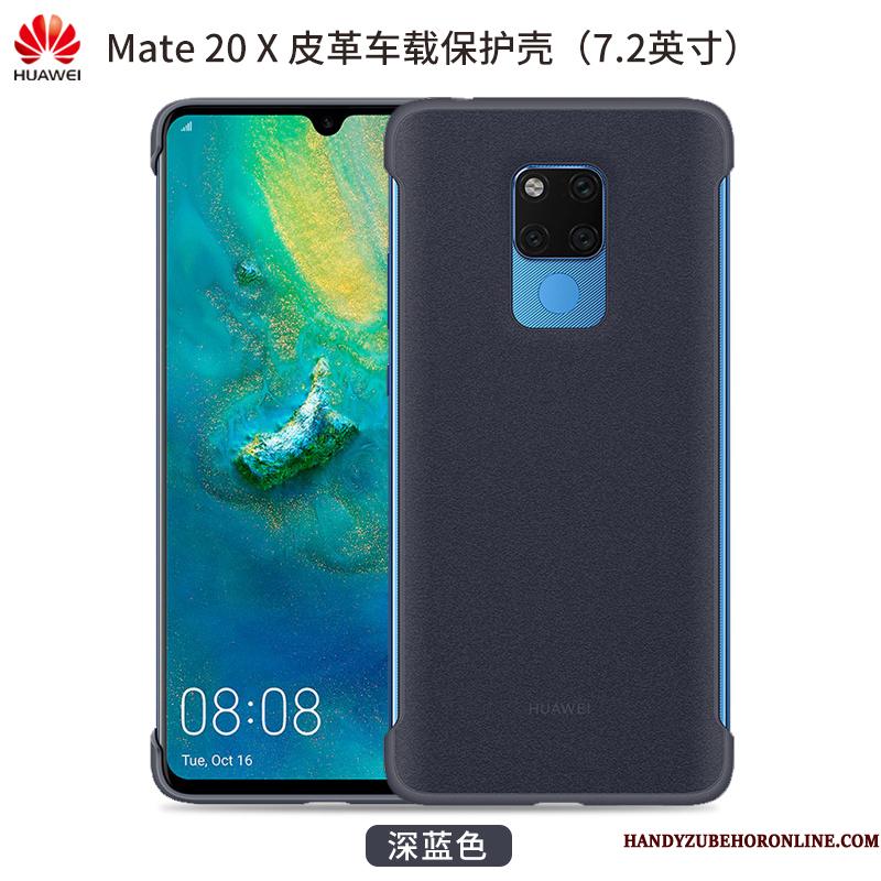 Huawei Mate 20 X Beskyttelse Blå Magnetisk Læder Cover Bil Etui