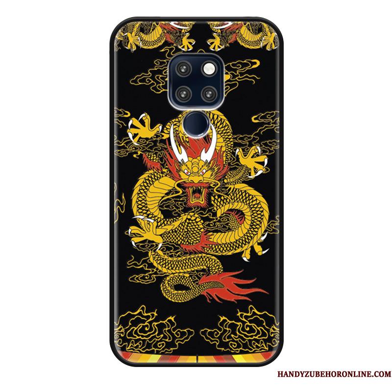 Huawei Mate 20 X Rober Beskyttelse Malet Cover Dragon Mønster Telefon Etui Gul