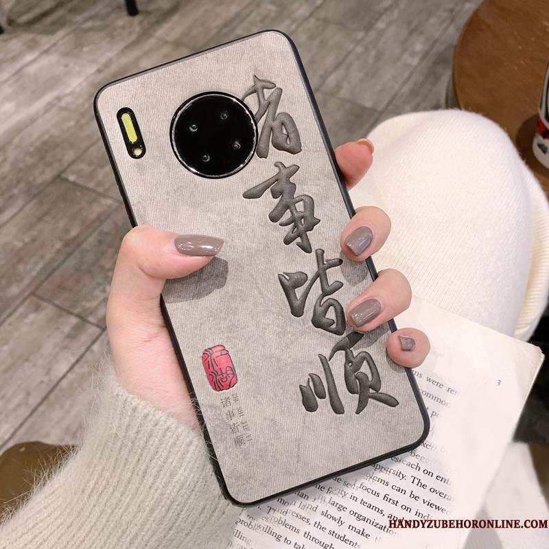 Huawei Mate 30 Kreativ Anti-fald Sort Silikone Kinesisk Stil Mønster Telefon Etui