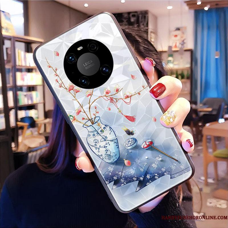 Huawei Mate 40 Kinesisk Stil Simple Telefon Etui Kunst Blå Rombe Cover