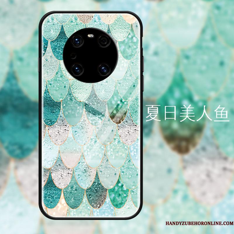 Huawei Mate 40 Pro Etui Grøn Luksus Glas Havfrue Hængende Ornamenter Beskyttelse Frisk