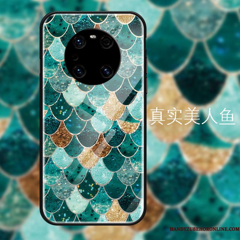 Huawei Mate 40 Pro Etui Grøn Luksus Glas Havfrue Hængende Ornamenter Beskyttelse Frisk