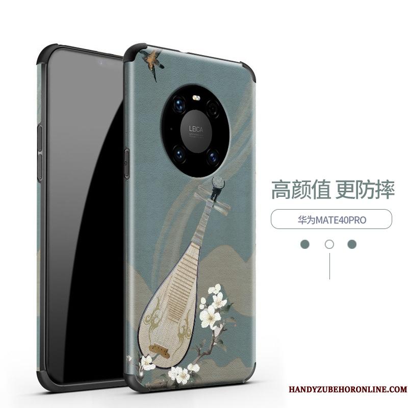 Huawei Mate 40 Pro Relief Anti-fald Beskyttelse Telefon Etui Vintage Net Red Vind