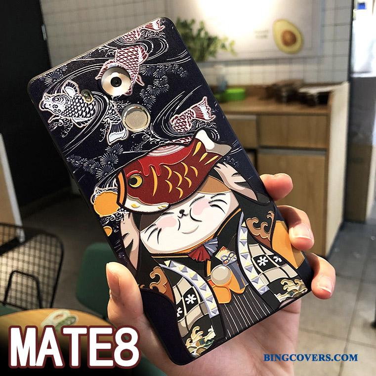 Huawei Mate 8 Relief Anti-fald Sort Kat Alt Inklusive Cover Telefon Etui