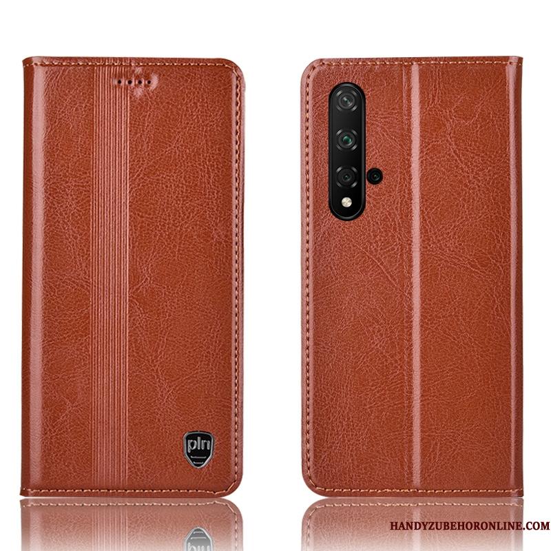 Huawei Nova 5t Beskyttelse Sort Cover Ægte Læder Folio Anti-fald Telefon Etui