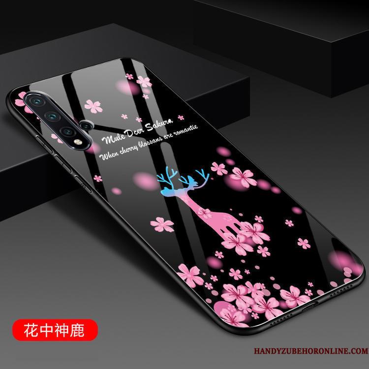 Huawei Nova 5t Glas Cover Anti-fald Silikone Sort Telefon Etui Trend