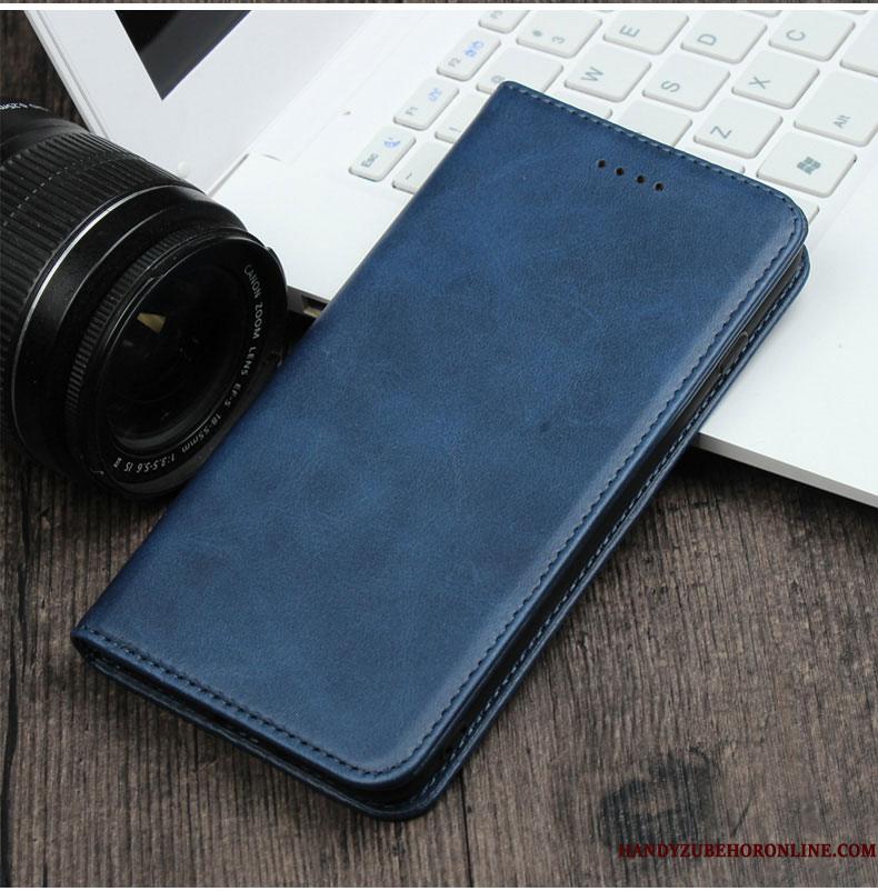 Huawei Nova 5t Magnetisk Lædertaske Mørkeblå Kort Ægte Læder Spænde Telefon Etui