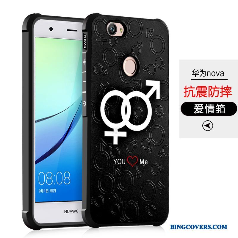 Huawei Nova Anti-fald Sort Telefon Etui Alt Inklusive Blød Beskyttelse Cover