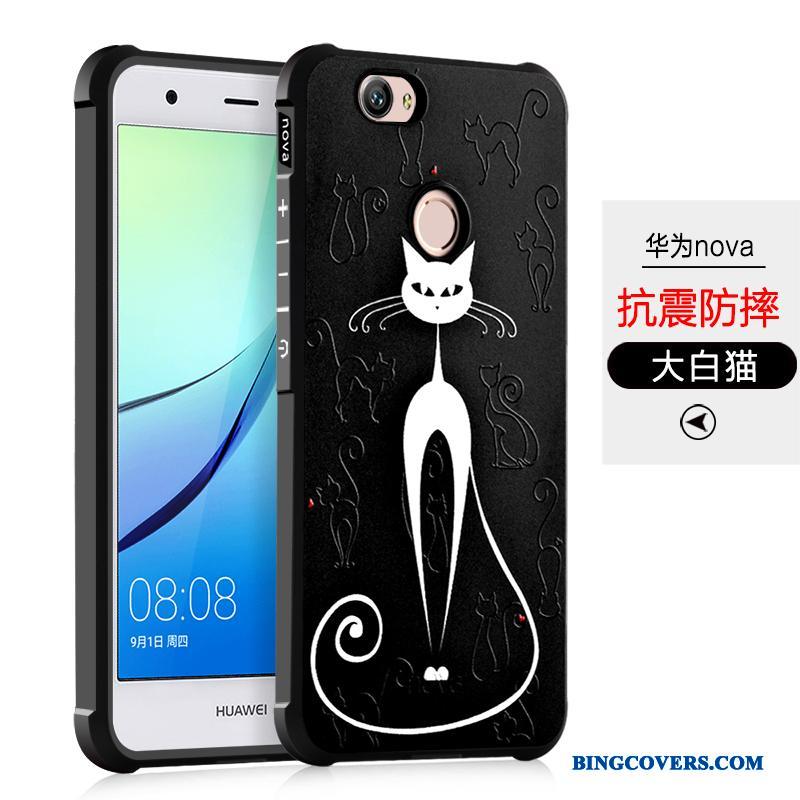 Huawei Nova Anti-fald Sort Telefon Etui Alt Inklusive Blød Beskyttelse Cover