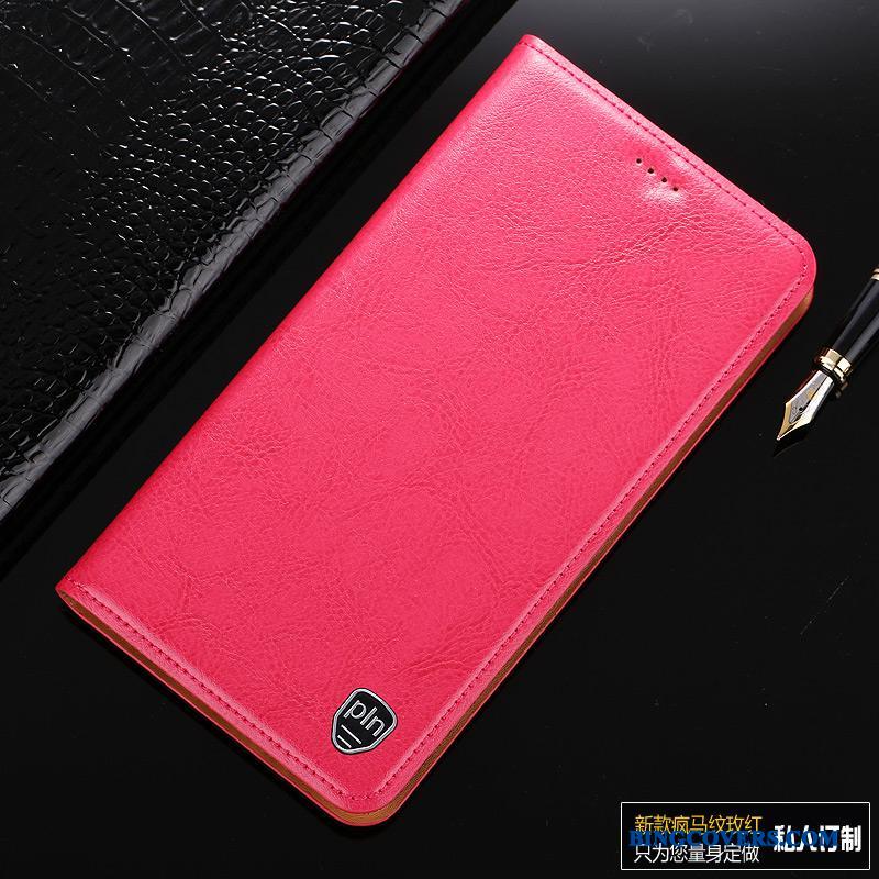 Huawei Nova Etui Lædertaske Ægte Læder Beskyttelse Mobiltelefon Rød Folio Cover