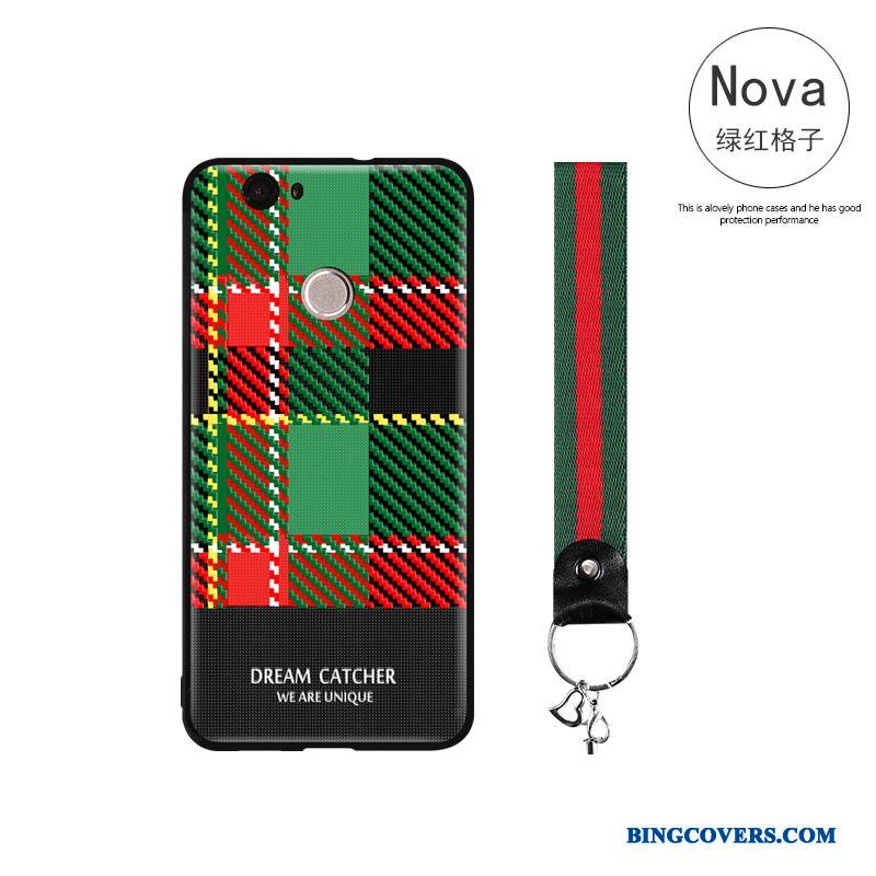 Huawei Nova Etui Relief Trend Anti-fald Cover Silikone Rød Ternede
