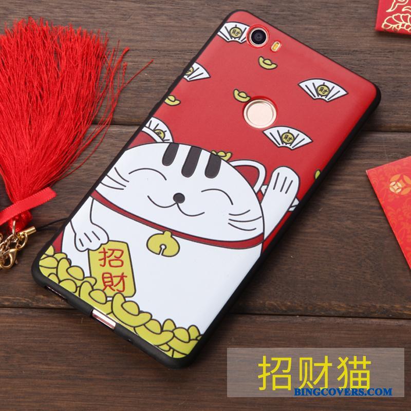 Huawei Nova Silikone Telefon Etui Rød Hængende Ornamenter Anti-fald Kat Cover