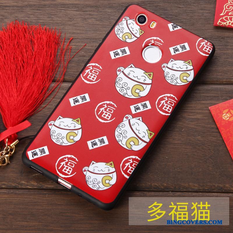 Huawei Nova Silikone Telefon Etui Rød Hængende Ornamenter Anti-fald Kat Cover
