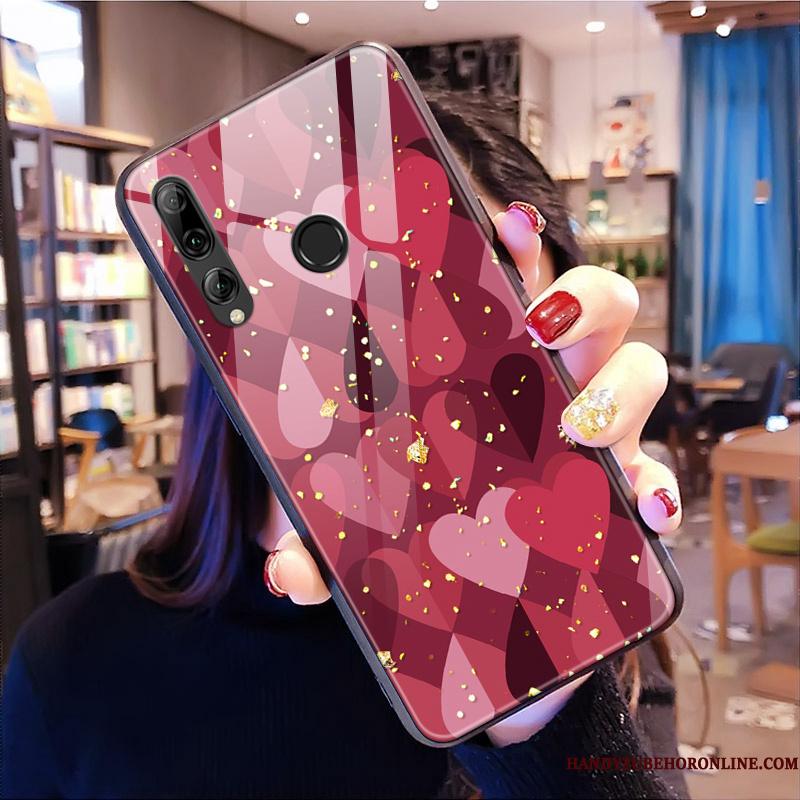 Huawei P Smart+ 2019 Anti-fald Hængende Ornamenter Etui Glas Lyserød Cover Sølv