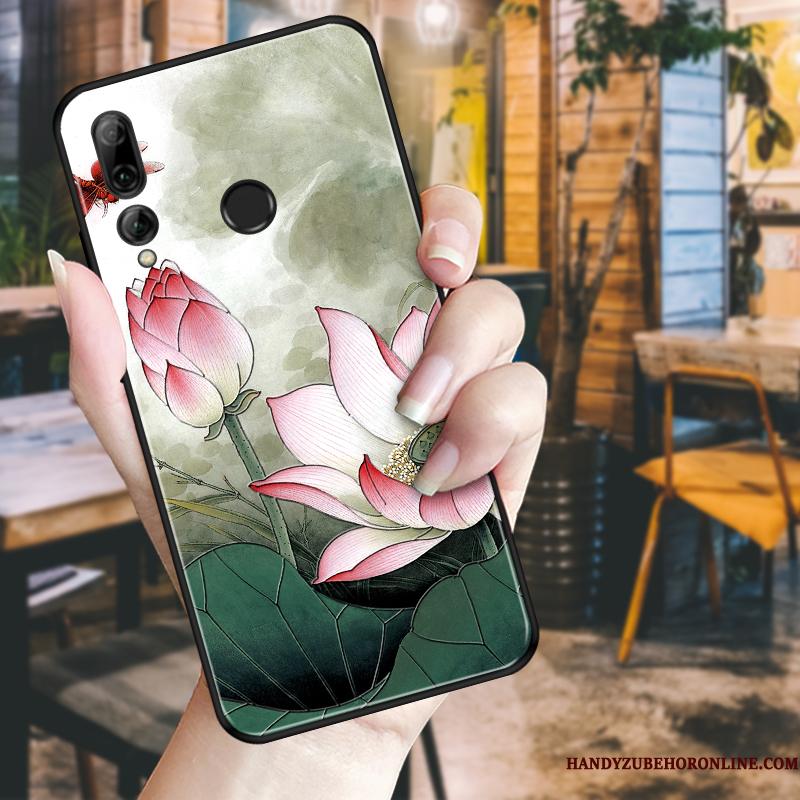 Huawei P Smart+ 2019 Pæon Etui Hvid Blomster Telefon Sort Beskyttelse