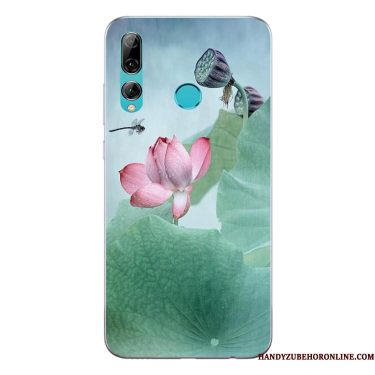 Huawei P Smart+ 2019 Telefon Etui Kinesisk Stil Silikone Anti-fald Grøn Blomster Alt Inklusive