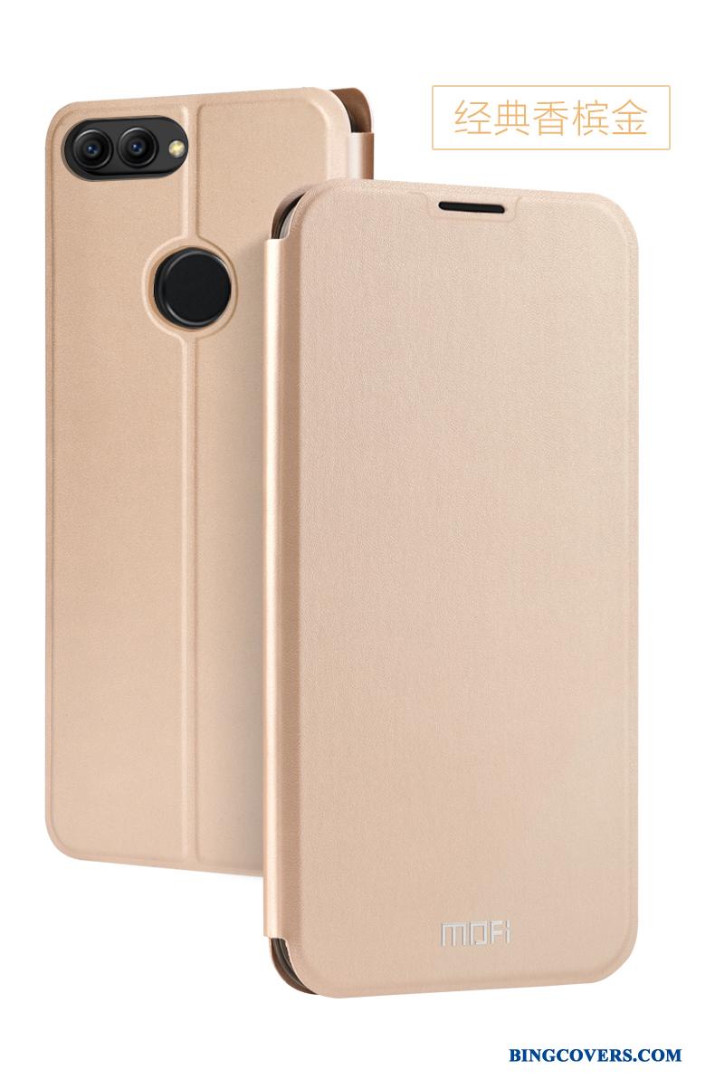 Huawei P Smart Etui Mobiltelefon Guld Hærdning Skærmbeskyttelse Clamshell Lædertaske
