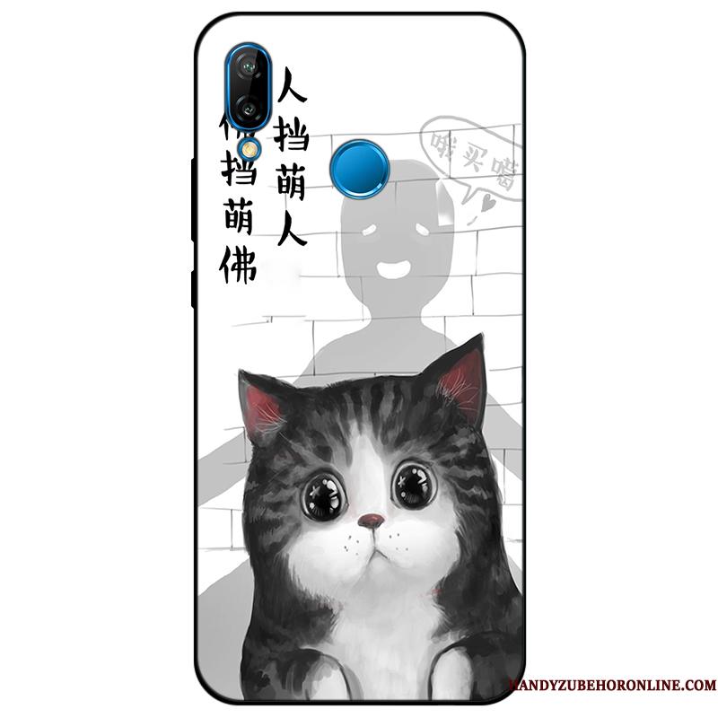Huawei P Smart+ Kreativ Cartoon Cover Telefon Etui Silikone Alt Inklusive Sort