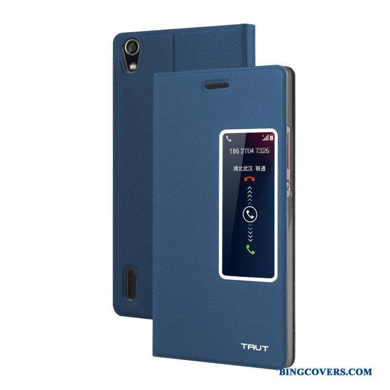 Huawei P10 Anti-fald Cover Lædertaske Alt Inklusive Telefon Etui Blå Clamshell