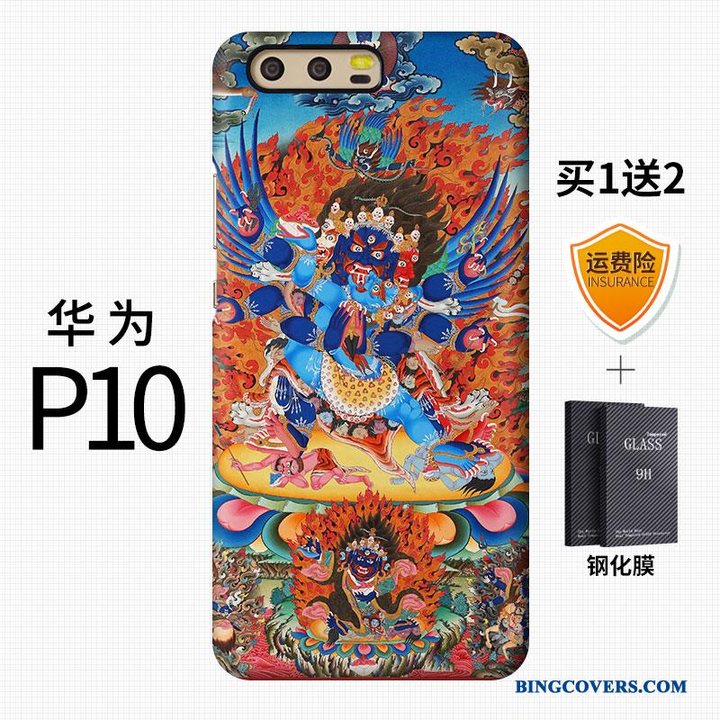 Huawei P10 Kinesisk Stil Af Personlighed Kreativ Blå Hård Telefon Etui Nubuck
