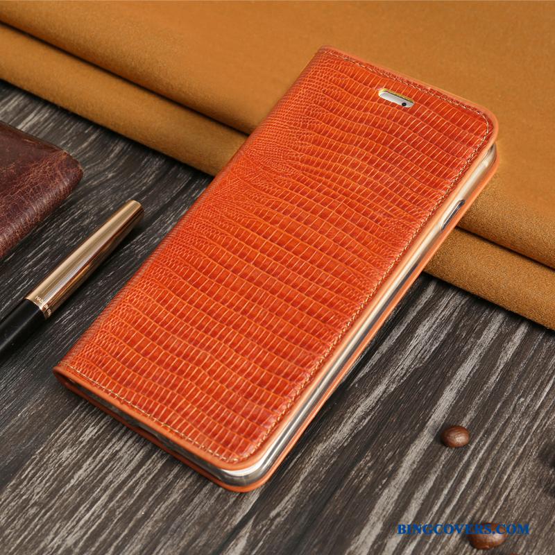 Huawei P10 Lite Orange Ægte Læder Cover Beskyttelse Kort Ungdom Telefon Etui
