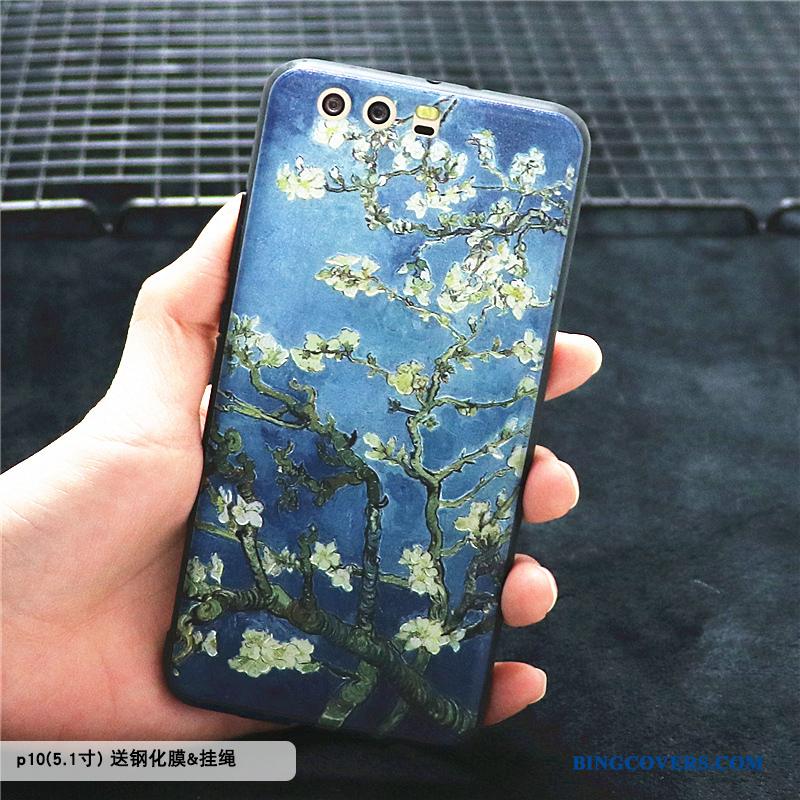 Huawei P10 Plus Anti-fald Oliemaleri Telefon Etui Cover Blå Alt Inklusive Af Personlighed