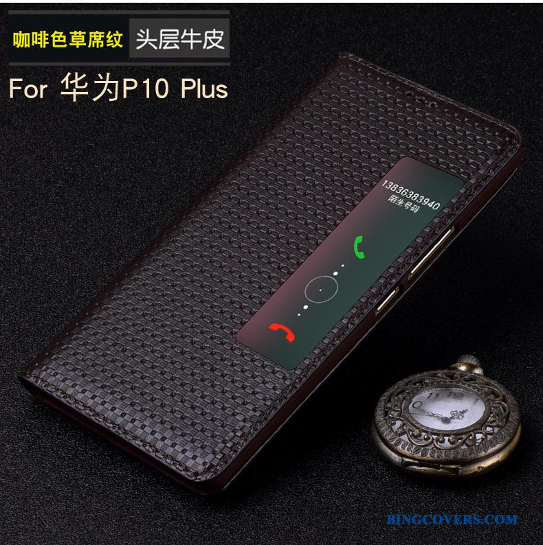 Huawei P10 Plus Beskyttelse Vækstdvale Telefon Etui Cover Lædertaske Ægte Læder Mobiltelefon