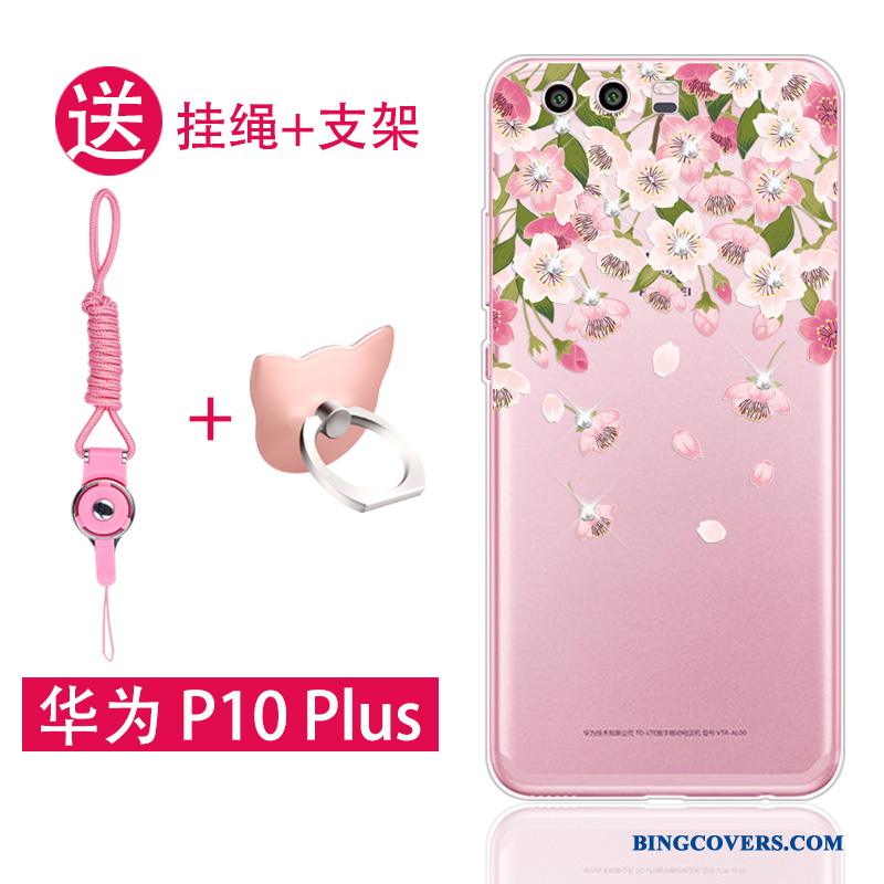 Huawei P10 Plus Silikone Blød Telefon Etui Lyserød Trend Anti-fald Hængende Ornamenter