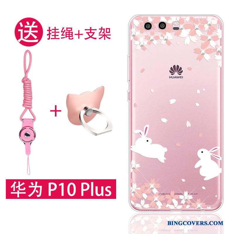 Huawei P10 Plus Silikone Blød Telefon Etui Lyserød Trend Anti-fald Hængende Ornamenter