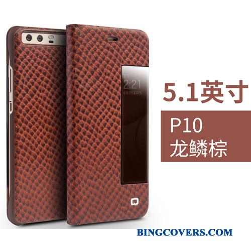 Huawei P10 Sort Beskyttelse Vækstdvale Business Telefon Etui Ægte Læder Cover