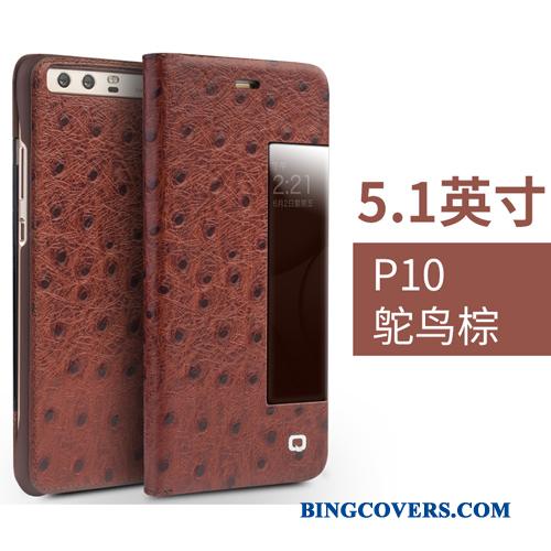 Huawei P10 Sort Beskyttelse Vækstdvale Business Telefon Etui Ægte Læder Cover