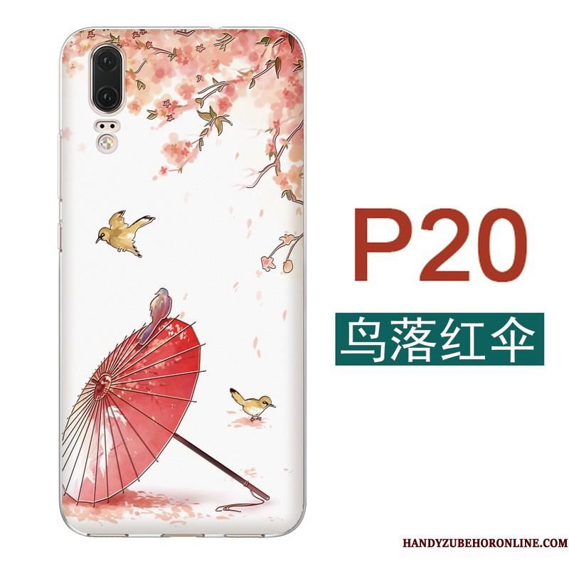 Huawei P20 Alt Inklusive Relief Lyserød Kinesisk Stil Silikone Etui Telefon
