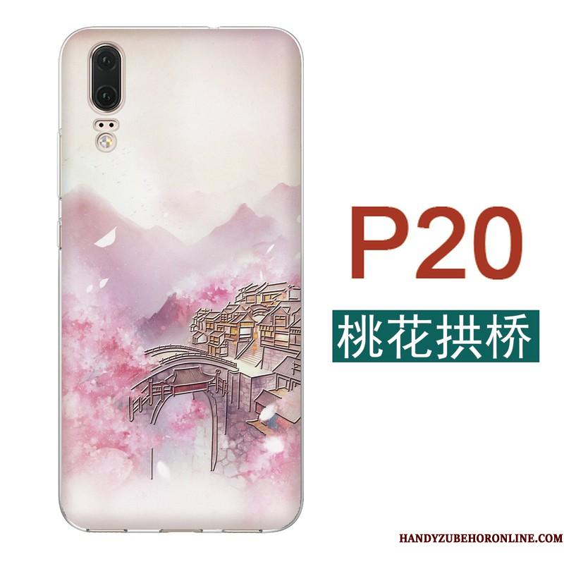 Huawei P20 Alt Inklusive Relief Lyserød Kinesisk Stil Silikone Etui Telefon