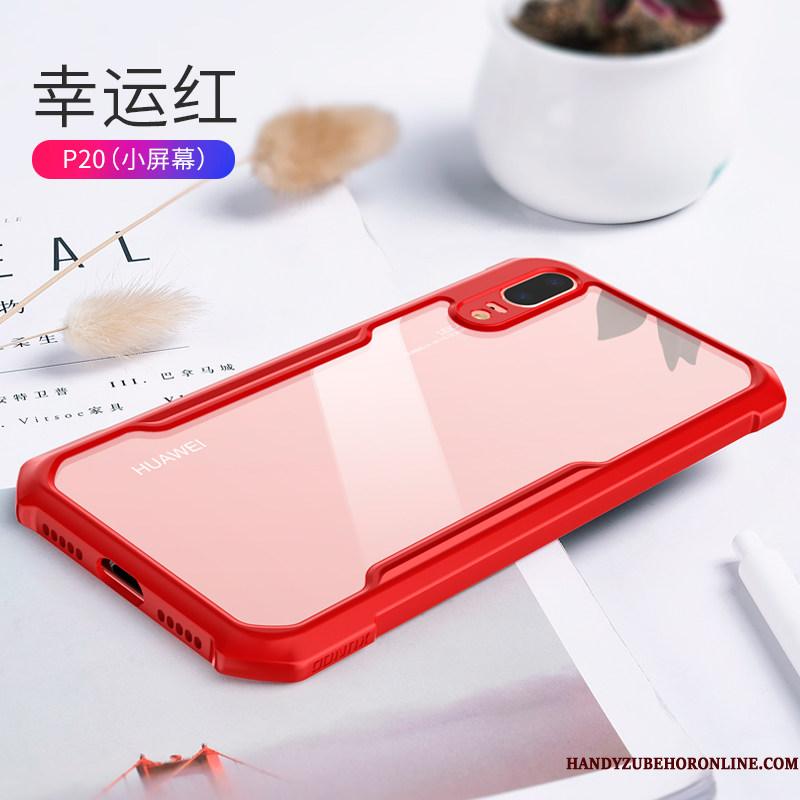 Huawei P20 Etui Alt Inklusive Silikone Cover High End Gennemsigtig Net Red Rød
