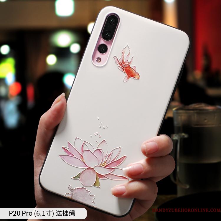 Huawei P20 Pro Etui Trendy Relief Hvid Alt Inklusive Anti-fald Nubuck Hængende Ornamenter