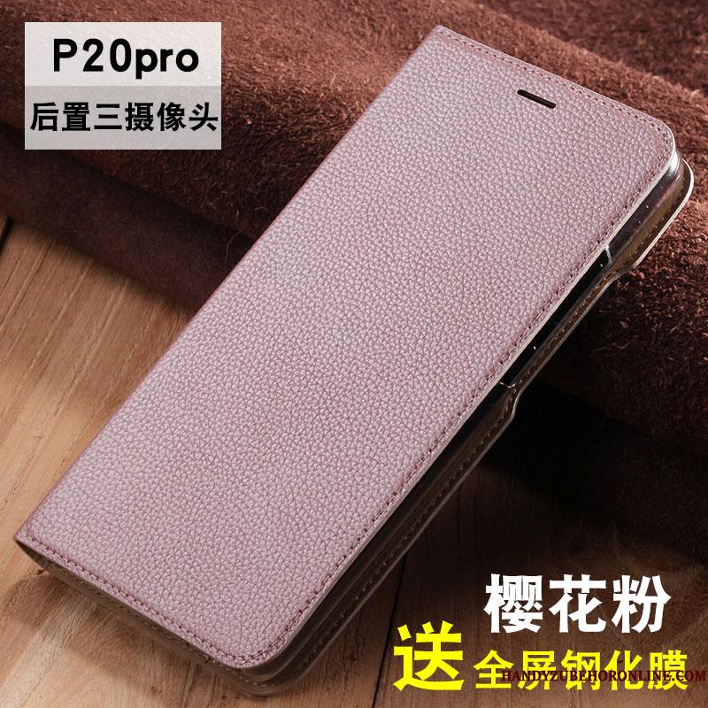 Huawei P20 Pro Ægte Læder Beskyttelse Sort Folio Cover Telefon Etui Anti-fald